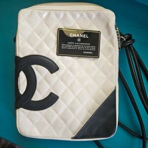 Chanel Quilted White and Black Crossbody Bag